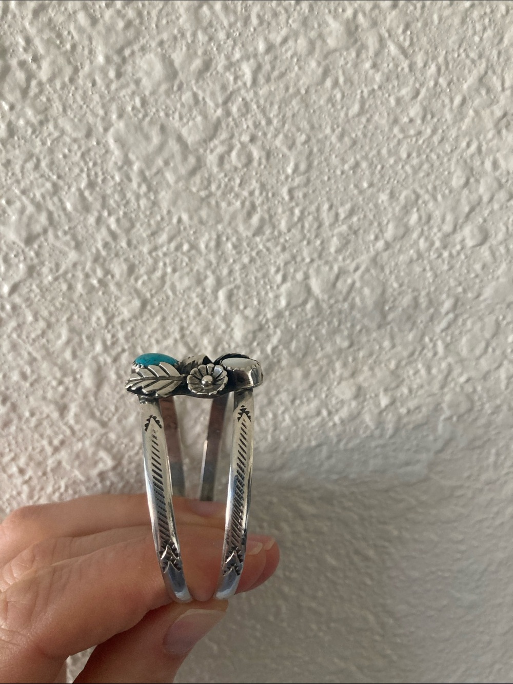 Turquoise & White Stone Sterling Silver Cuff Bracelet - Picture 5 of 6
